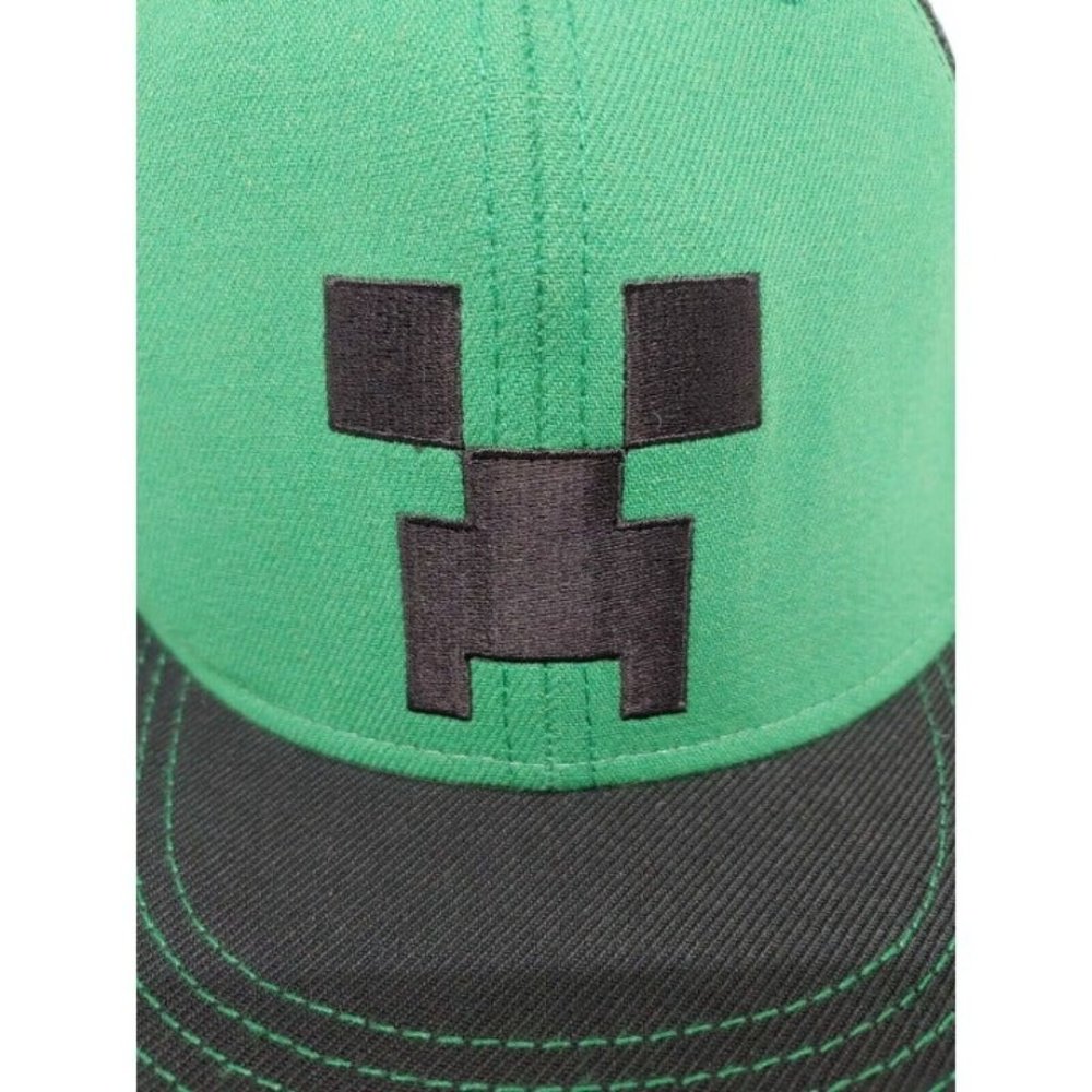 Flat Fitty Minecraft Creeper Green & Black Mesh Trucker Snapback Hat Cap Sandbox
